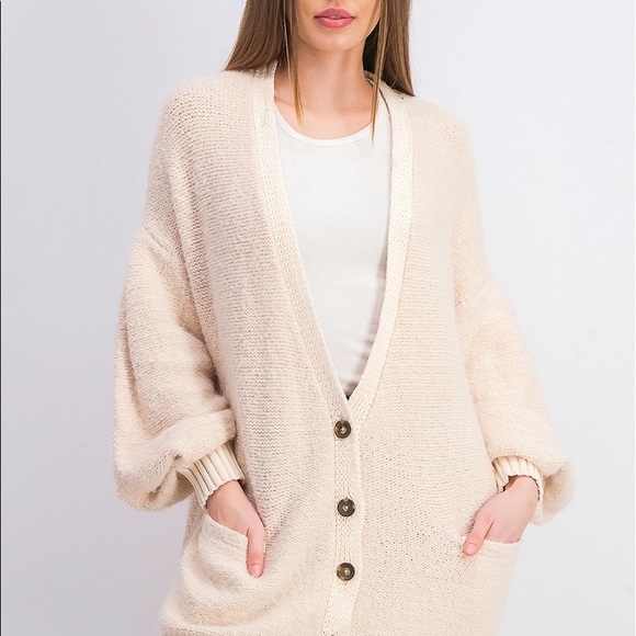 Free people snow drop cardigan size M Ivory/Pink - Picture 2 of 8